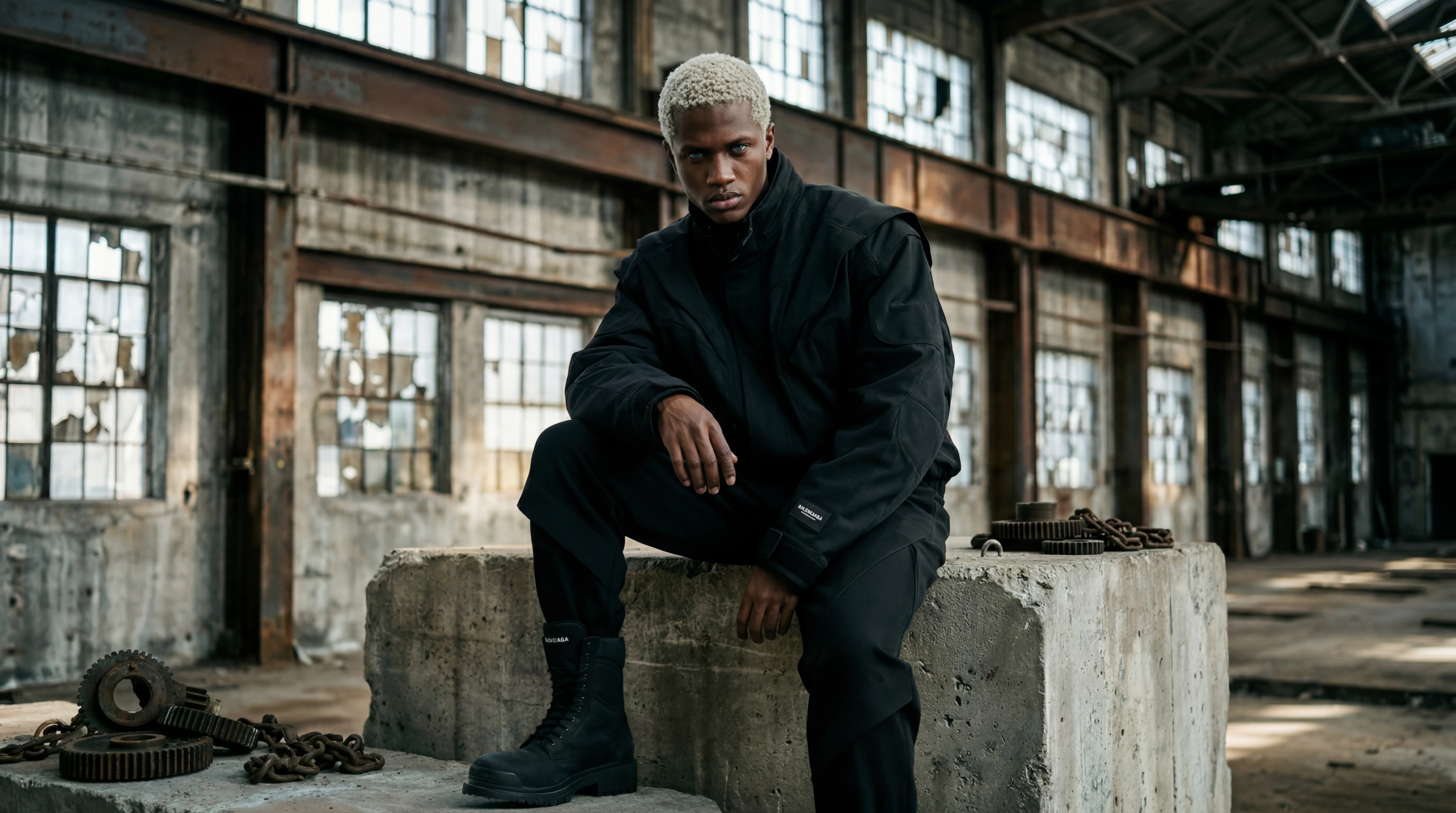 Mannequin virtuel masculin — campagne mode éditoriale IA